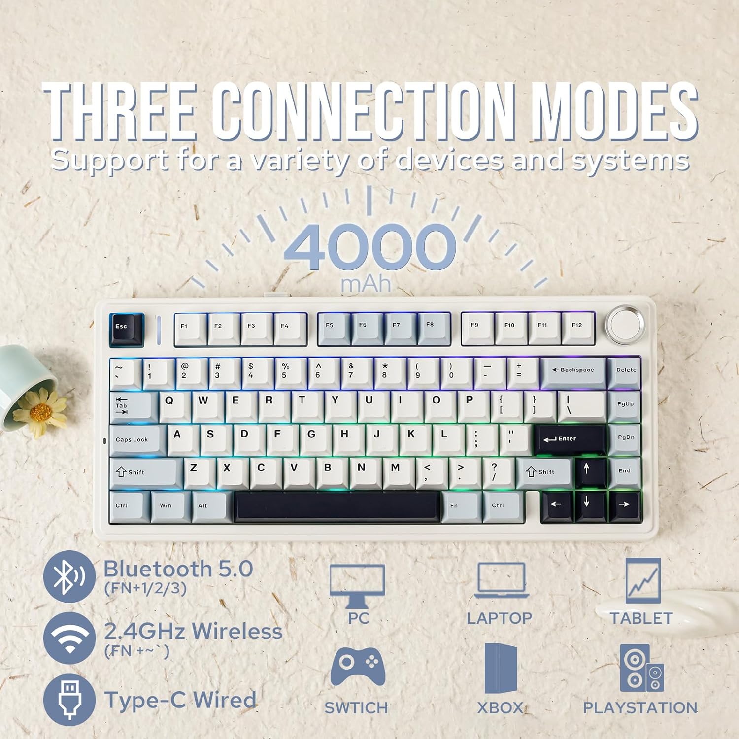 Gaming Keyboard Mini - Teclado Mecânico Aula F75 75% Sem