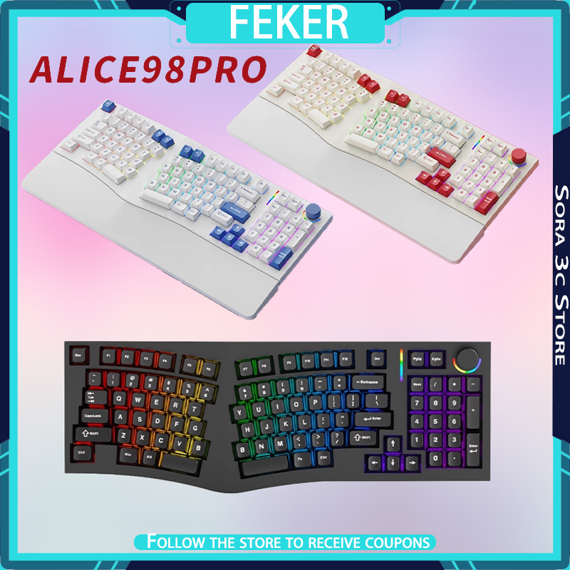 Gaming Keyboard Hot Swappable - FEKER Alice98pro Teclado Mecânico Alien Ergonômico
