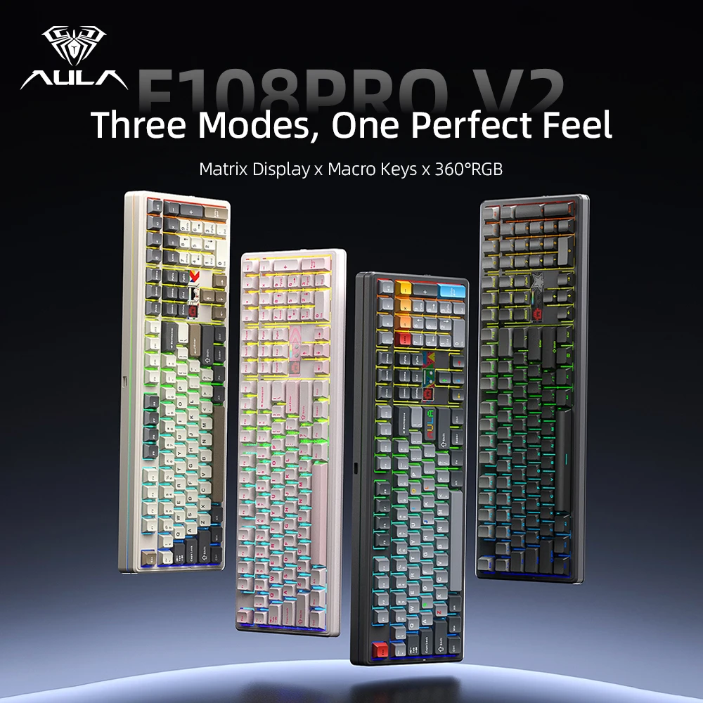 Gaming Keyboard Hot Swappable - Teclado Mecânico AULA F108 Pro V2