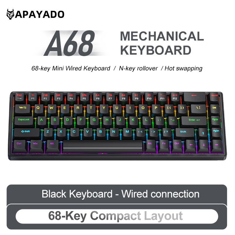Teclado Mecânico APAYADO A68 c - Keyboard Gaming Blue Switch avaliação e preço